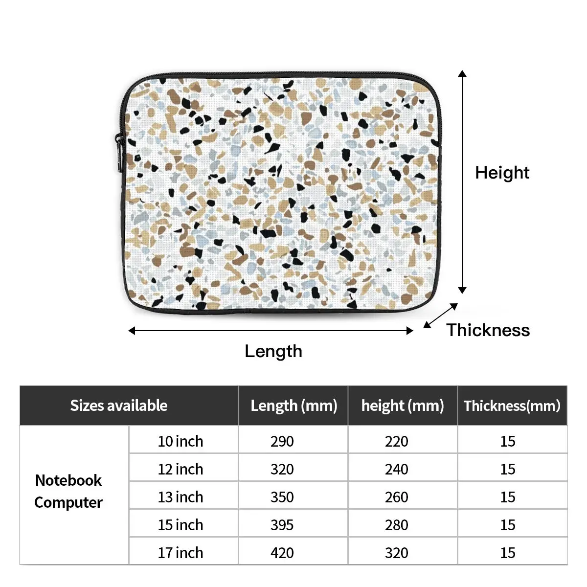 Seamless Terrazzo Stone Pattern Notebook Laptop Bag Case Pouch For Macbook Air Pro Tablet Shockproof Case Bag