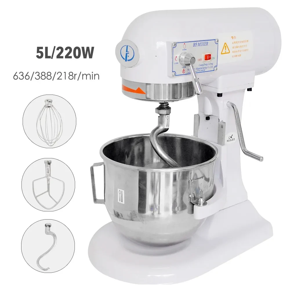 

5LStand Mixer With Hook Processador Electric Egg Beater Stainless Steel Dough Cake Cream Food Chef Machine Commercial Baking220V