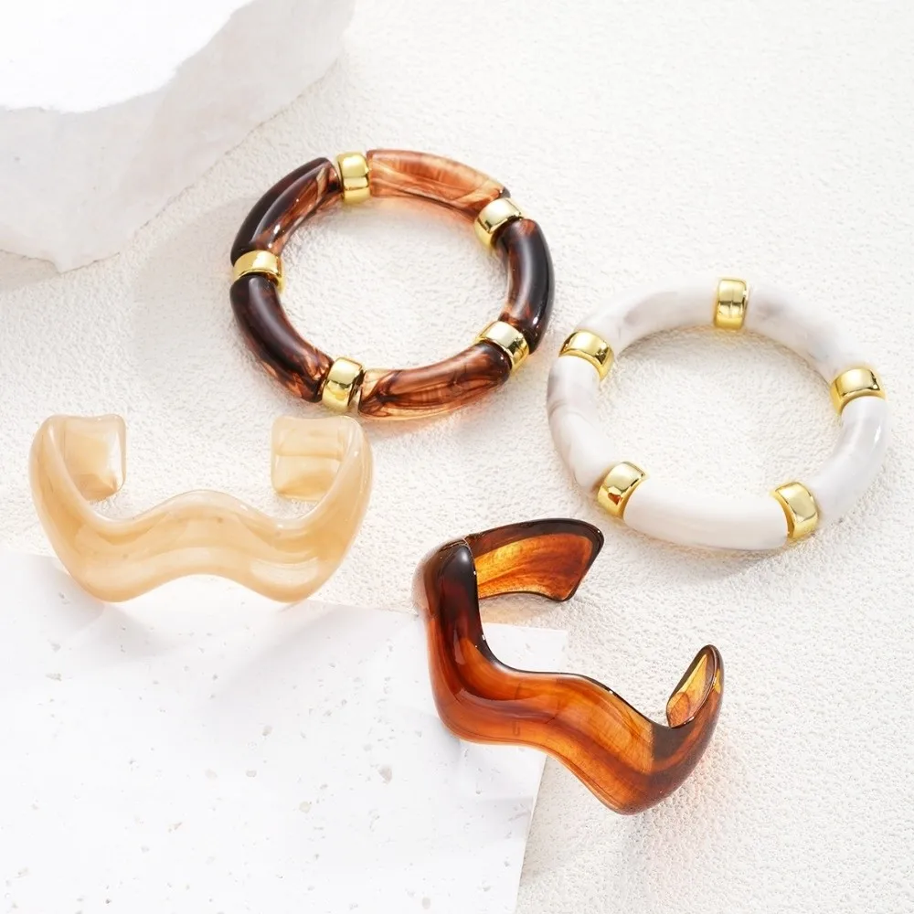 New Punk Resin Bangle Set Thickened Wide Irregular Resin Bracelet Bamboo Tube Stackable Cuff Bracelet Set Jewelry