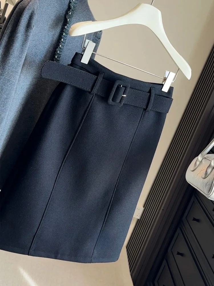 Women's 2026 Winter New Tweed High Waist Slimming Straight Midi Skirt Warm Elegant Chic Coquette Trendy Bodycon