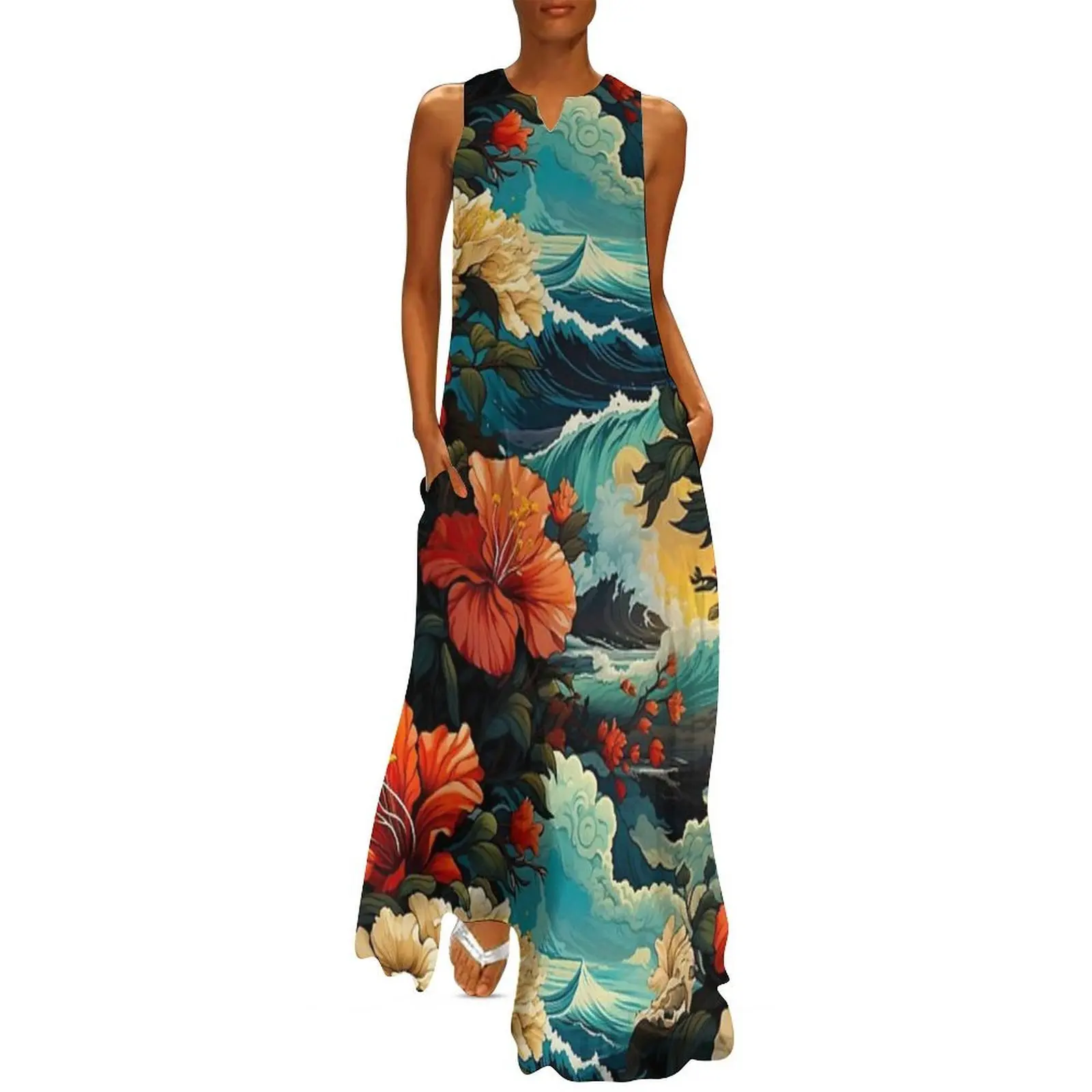 

Hawaiian Flower Pattern Long Dress sexy dress for women dress summer women's fashion dresses Clothing female