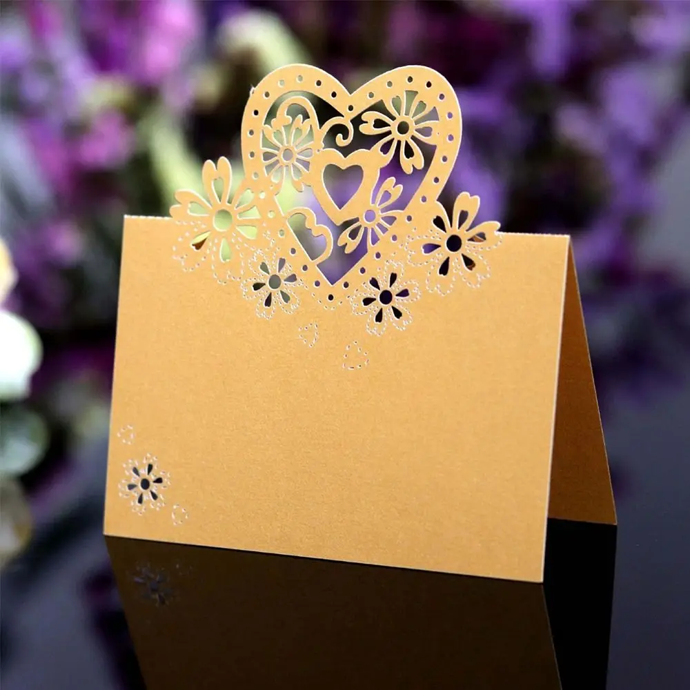 

10pcs Heart-Shaped Hollow Wedding Place Cards Blank Card Paper Table Place Cards Elegant Folded Seating Place Cards