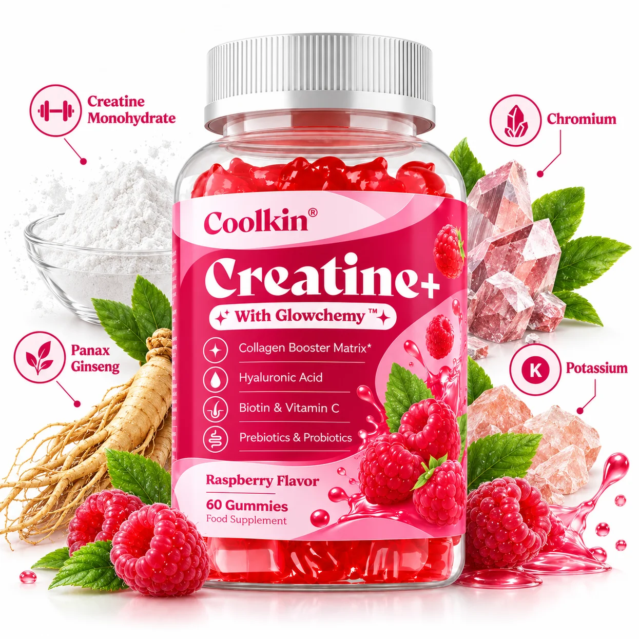 Creatine Plus Gummies - Supports Muscle Strength, Workout Performance & Exercise Recovery with Panax Ginseng and Potassium