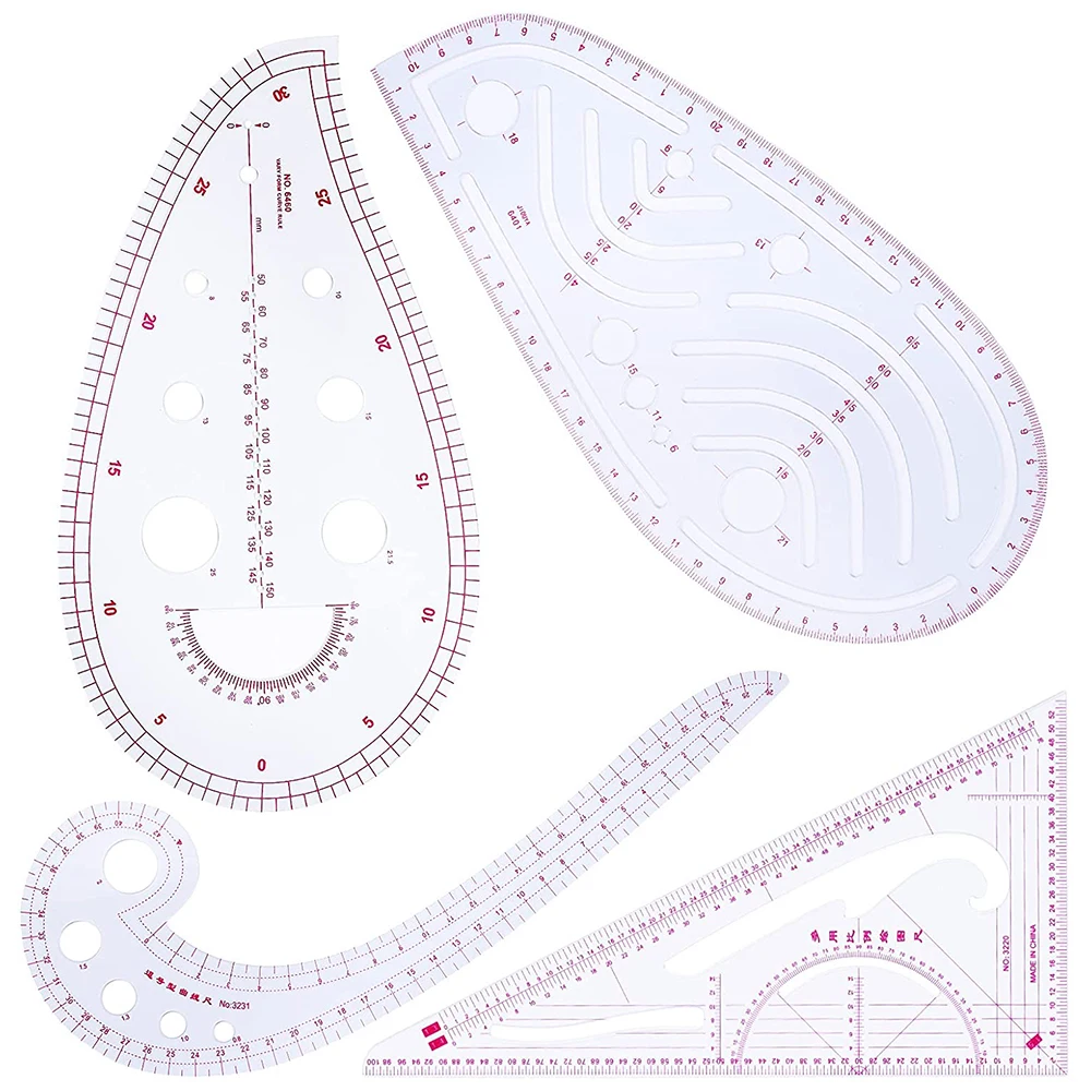 

4 Styles Plastic French Curve Ruler Metric Sewing Ruler Set for Tailors Designers Drawing Craft Pattern Making Template Ruler