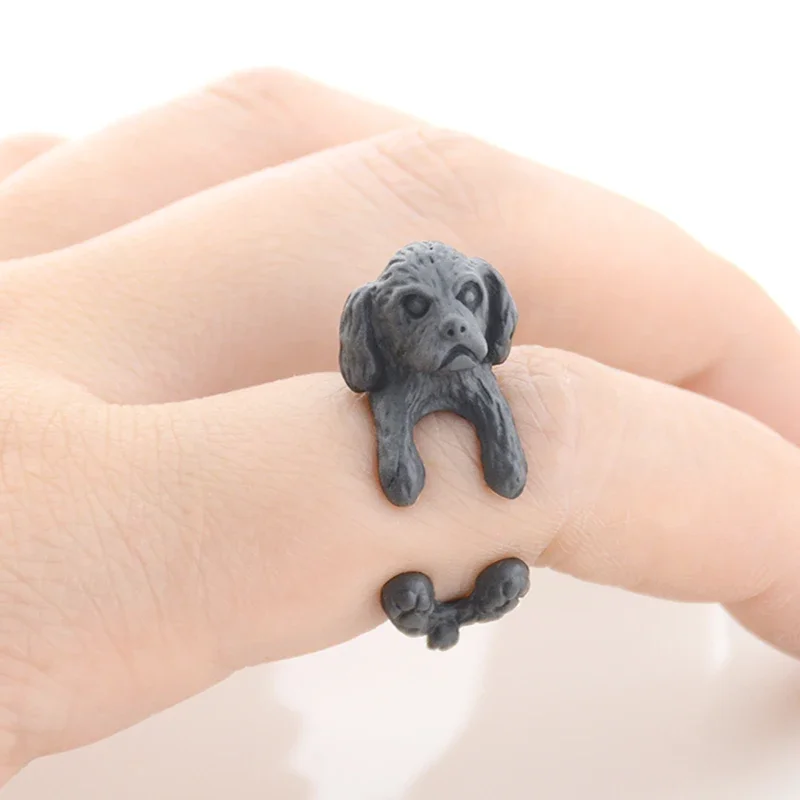 Vintage Silver Color Boho Cute Shih Tzu & Lhasa Apso Dog Puppies Shape Wrap Ring For Women Girl Kids Gift For Pet Lover Jewelry