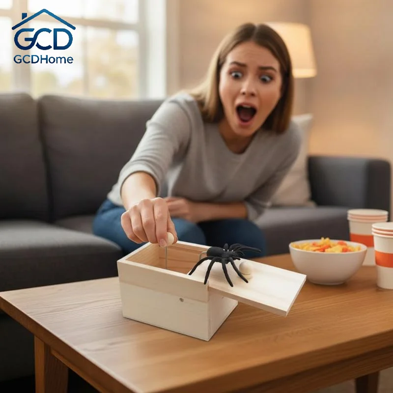 Wooden Trick Spider Scare Box Hidden Prank Toy Funny Creative Gift for Party Favors Friends April Fools' Day