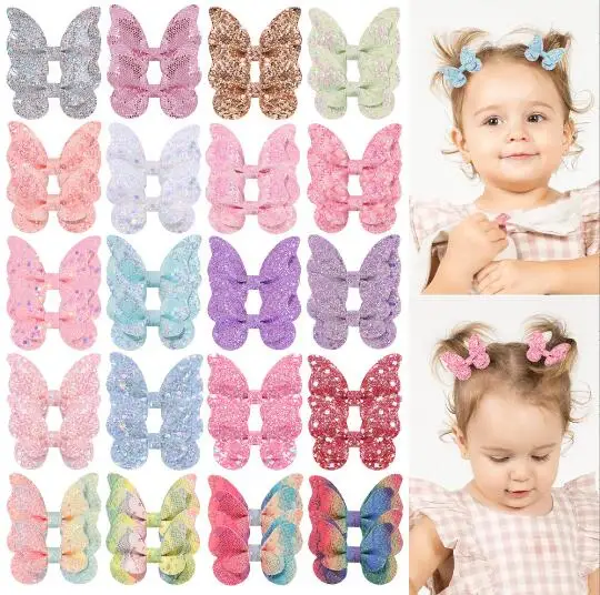 60pc/lot Glitter Sequin Butterfly Hair Bow Baby Hair Clips,2.7inch Bowknot hairpin,Kid Barrettes Child Hair Accessories Headwear