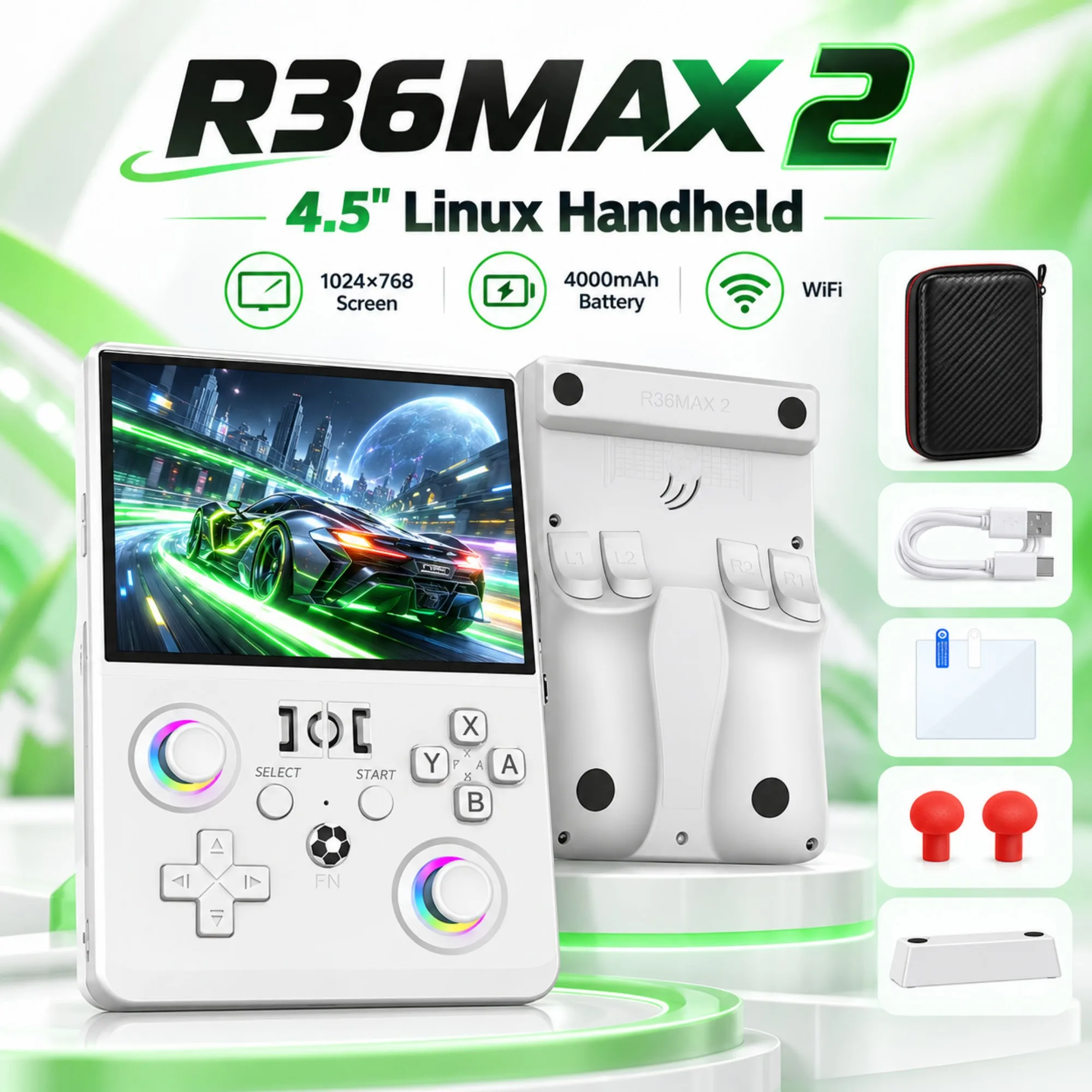 Handheld Game Console 4.5 Inch IPS Screen RK3326 Linux System RGB Lighting 4000mAh Battery Portable Retro Gaming Device