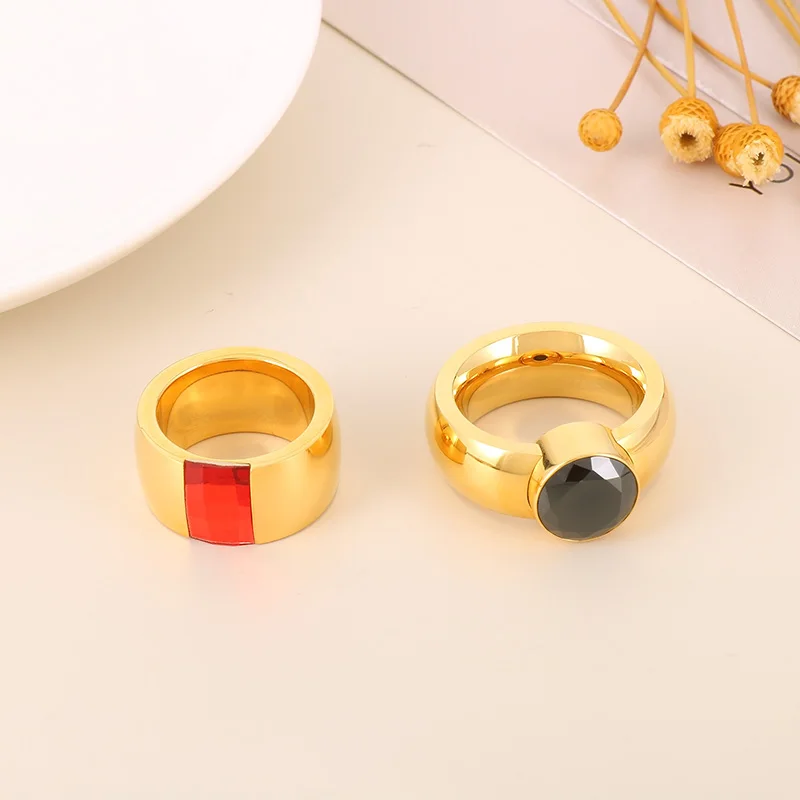 Fashion Rings For Women Gold Color Stainless Steel Square Glass Knuckle Wedding Bands Rings Jewelry Wholesale