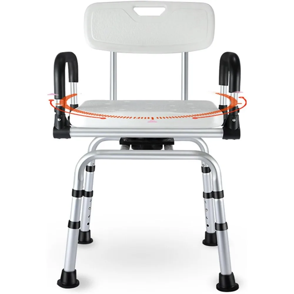 

Shower Chair for Inside Tub, 360° Rotating Bath Seat Handicap Shower Chair with Arms and Back, 4 Adjustable Heights,