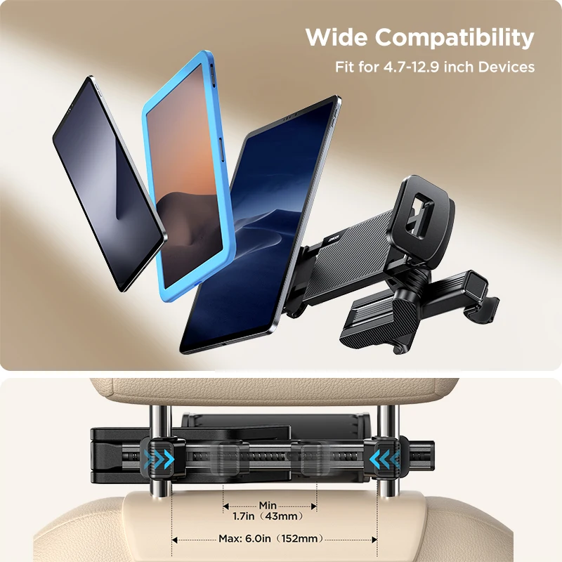 JOYROOM Tablet Holder for Car Headrest Folding Extension Arm iPad Holder for Car Backseat for Kids For 4.7-12.9\