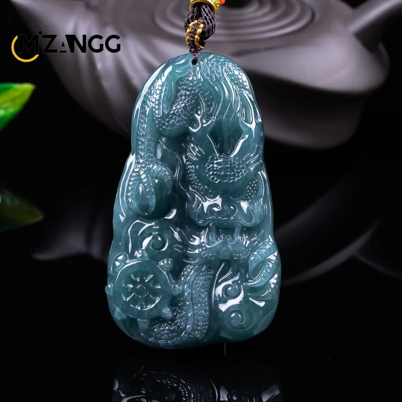 

Натуральный нефритовый кулон «Голубой водный дракон»: полноцветный, искусно выполненный, двусторонний, красивое нефритовое ожерелье, подарок унисекс