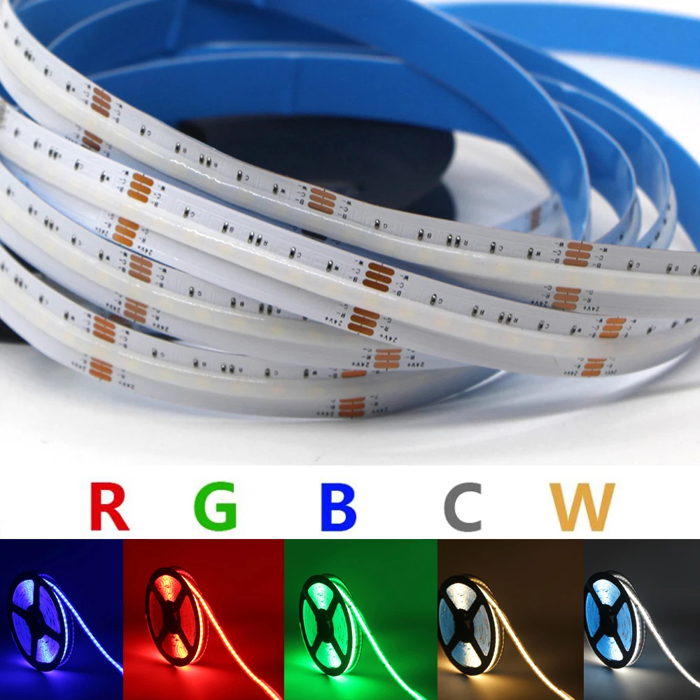 1-5M COB RGBWW LED Strip light 840LEDs/m RGB+CCT 5IN1 FCOB RGB+White+Warm White LED Linear Backlight High Brightness Flexible