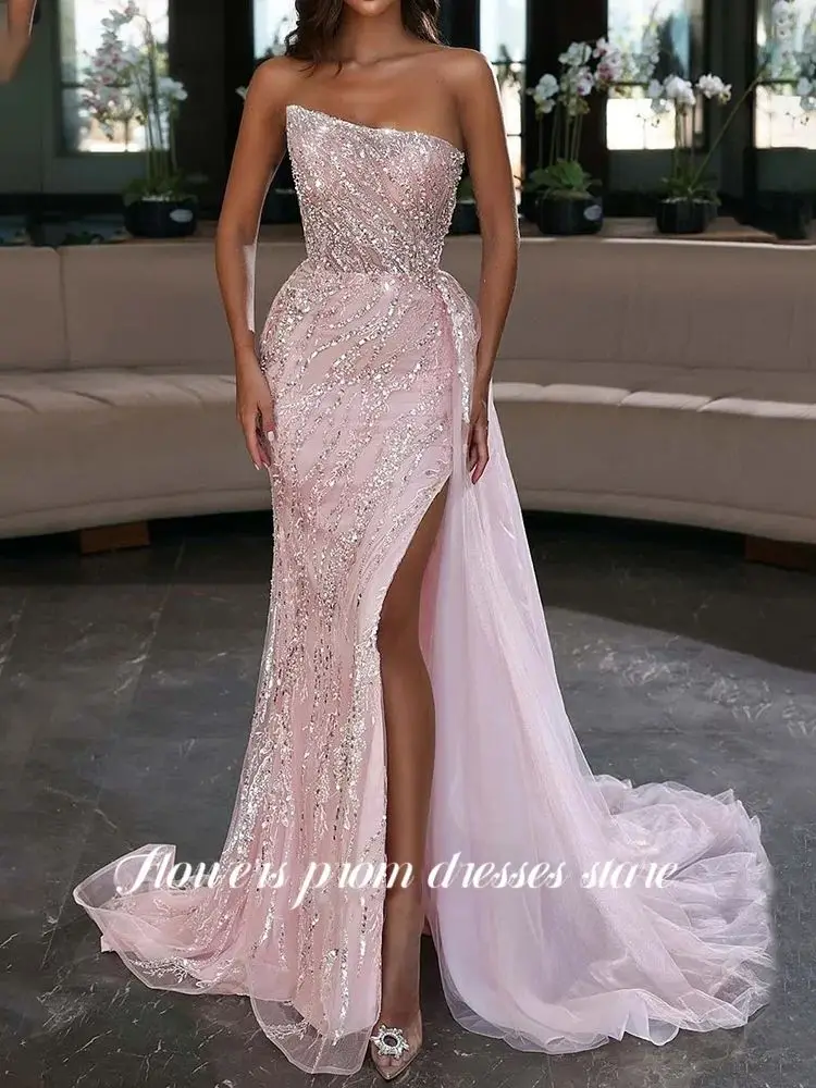 Flowers Mermaid Evening Dress Glitter Party Dress Sleeveless Arabic Women Gowns Princess Dress فساتين مناسبة رسمية Customized image 2