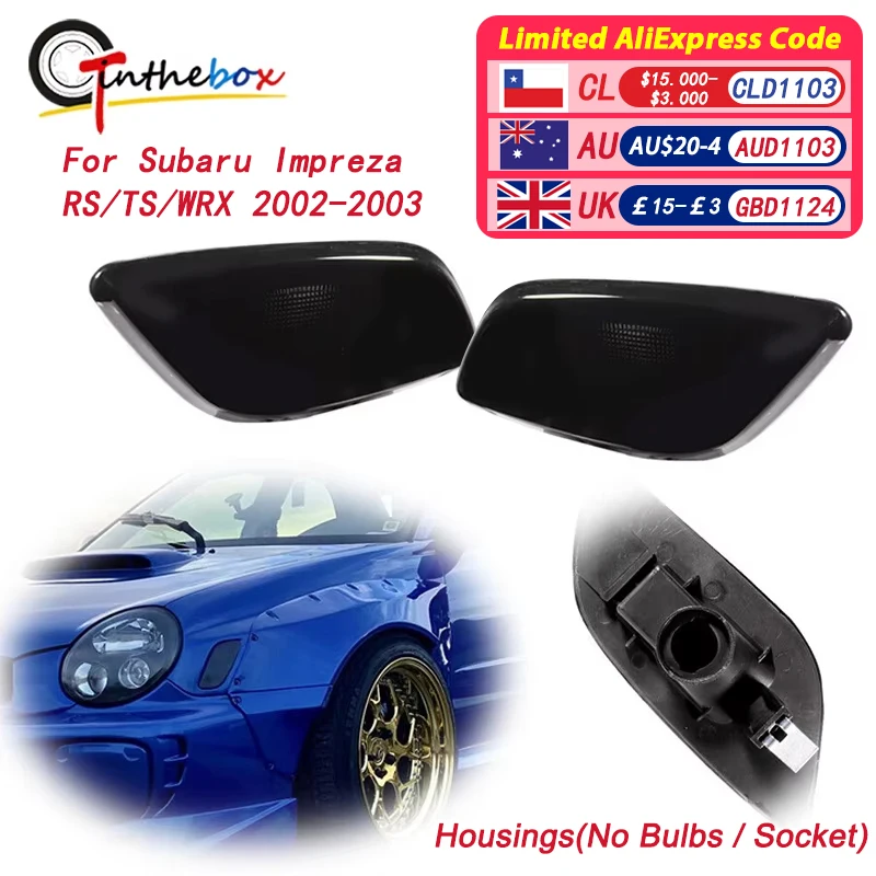 Gtinthebox Smoked Lens Front Fender Side Marker Light Parking Light Cover Housings For 2002-2003 Subaru Impreza RS / TS / WRX