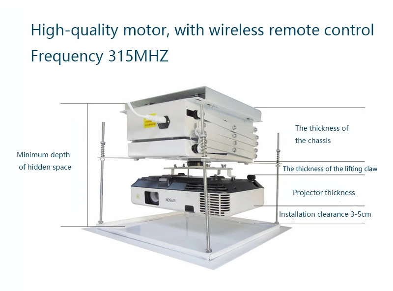 Hochwertige elektrische Projektorhalterung für die Decke, versteckte Montage, motorisierter Projektor-Lift-Aufhänger mit kabelloser Fernbedienung