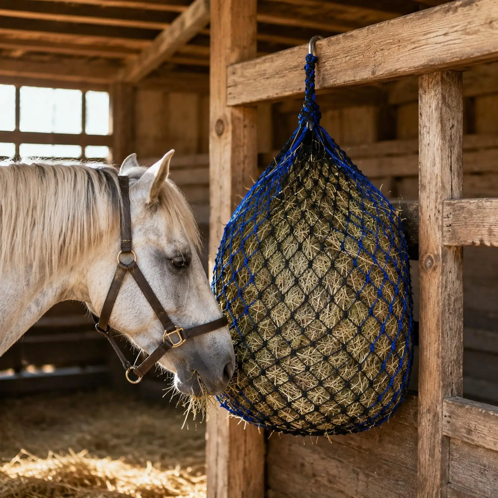 Livestock Hay Net Forage Feeder with Hanging Loops Knotted Rope Body for Horses Cattle Goats Sheep