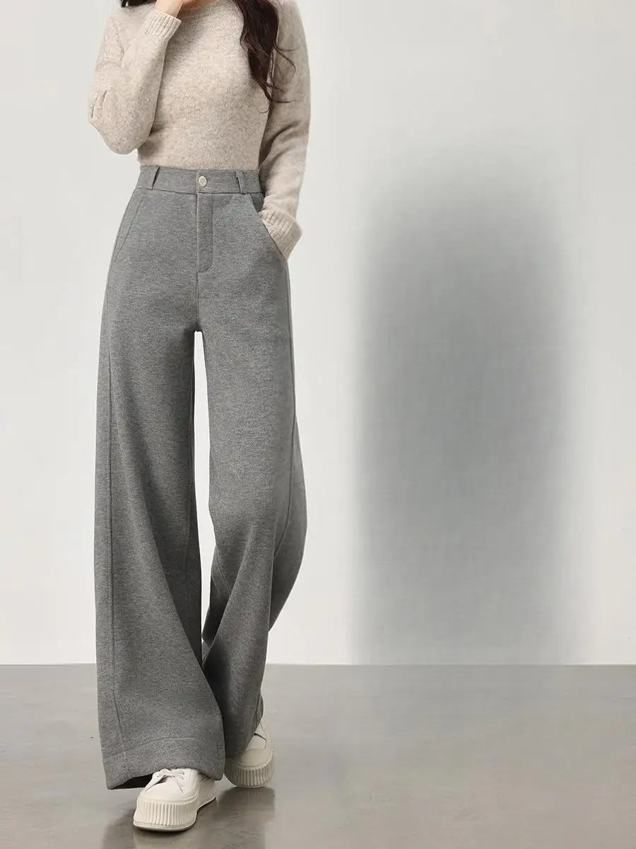 

Широкие брюки без карманов, женские весенние моющиеся плиссированные брюки в полный рост, пояс для кампуса, фланелевая вышивка, подарок