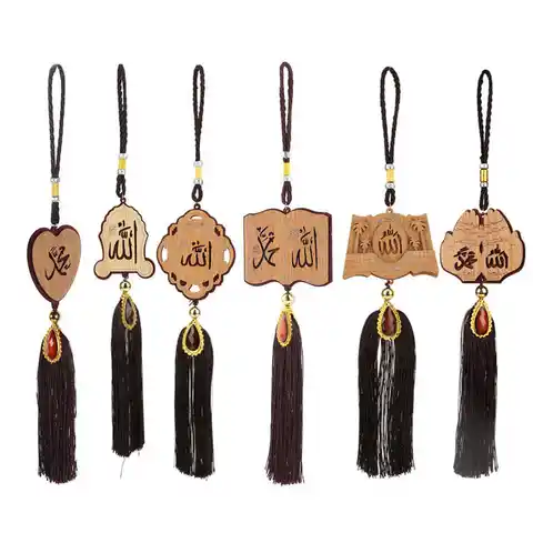 Muslim Car Hanging Ornaments Imitation Wood Car Interior Islamic Rearview Mirror Hanging Pendants Ramadan Home Room Decoration