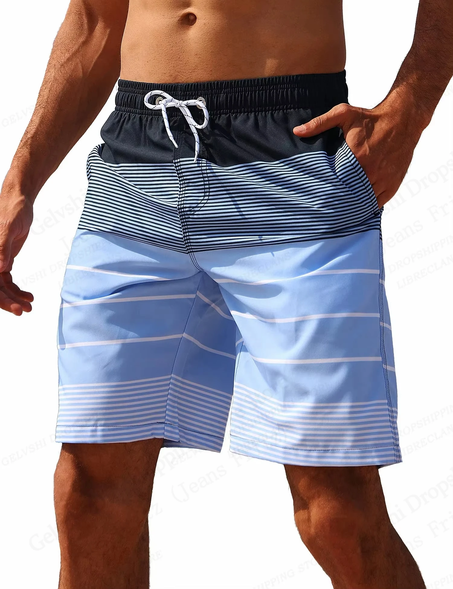 Summer Men's Swimwear Board Shorts Striped Pattern Beach Shorts Trunk Gym Fitness Pants Sexy Surfing Trunks Men Swimsuit Brief