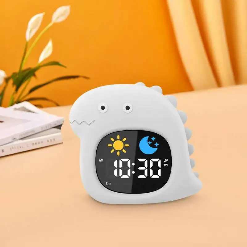 1 Adorable Dinosaur-shaped Silicone Alarm Clock with 6 White Noise Machine Sounds & Colorful Lights for Better Sleep