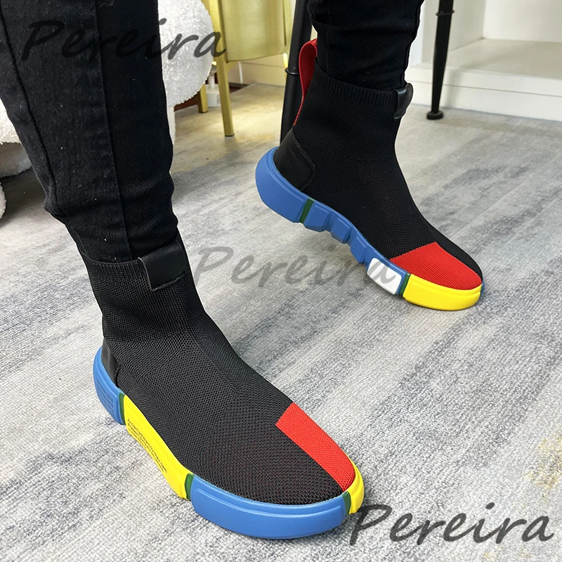 Summer New Men Elastic Boots Designer Knitted Socks Height Increasing Sneakers Outdoor Breathable Walking High Top Casual Shoes