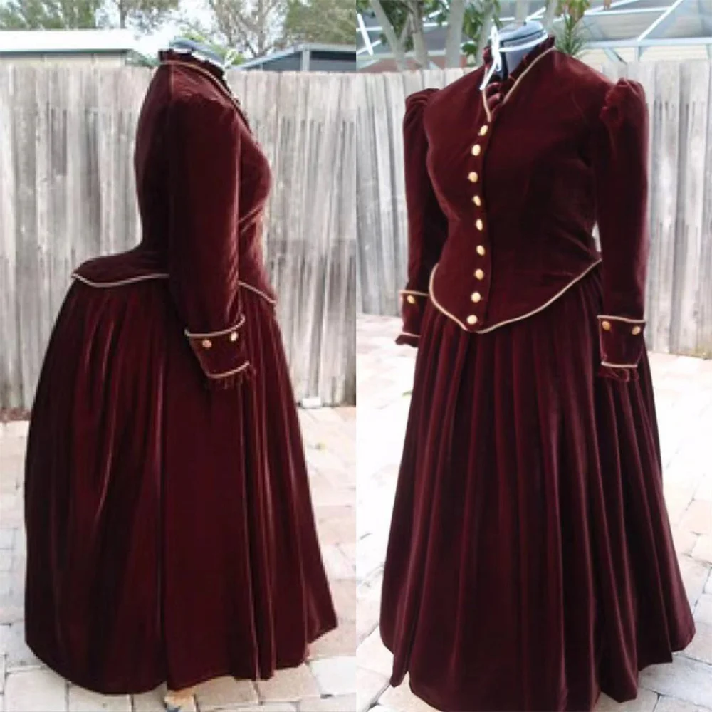 

18th Century Medieval Red Bustle Dress Historical Costume Civil War Southern Belle Vintage Fancy Ball Gown