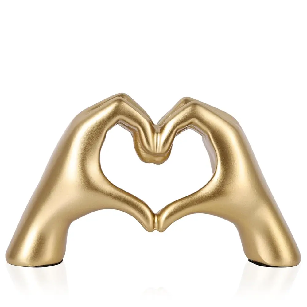 

Heart Shaped Hand Statue, Gold Home Decor Accents For Living Room Coffee Table Tv Cabinet Bookshelf Office Entryway Desktop