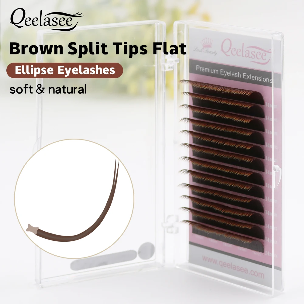 Qeelasee Silk Ellipse Brown Matte Flat False Eyelash Extensions Soft High Quality Thin Roots Maquillaje Makeup