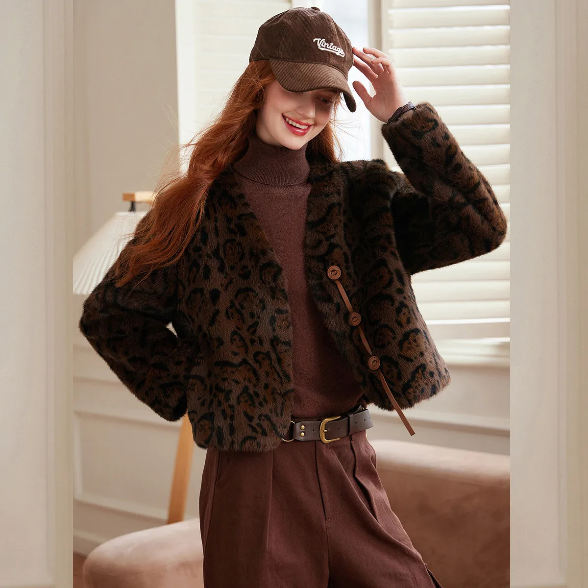 Elegant Women's V-Neck Faux Mink Fur Coat for Autumn Winter