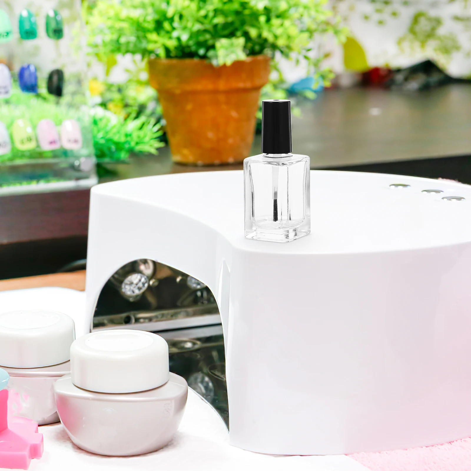 

15Pcs Circular Brush Black Cap Glass Nail Bottles Transparent Clear Sides DIY Containers Polish Nail Bottle