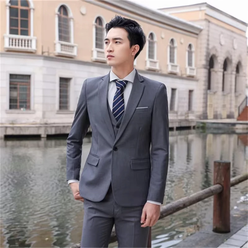 

Suit Men's Fashion Business Jacket+Pant+Vest Host Casual Wedding Banquet Dress Male Star Performance Suit
