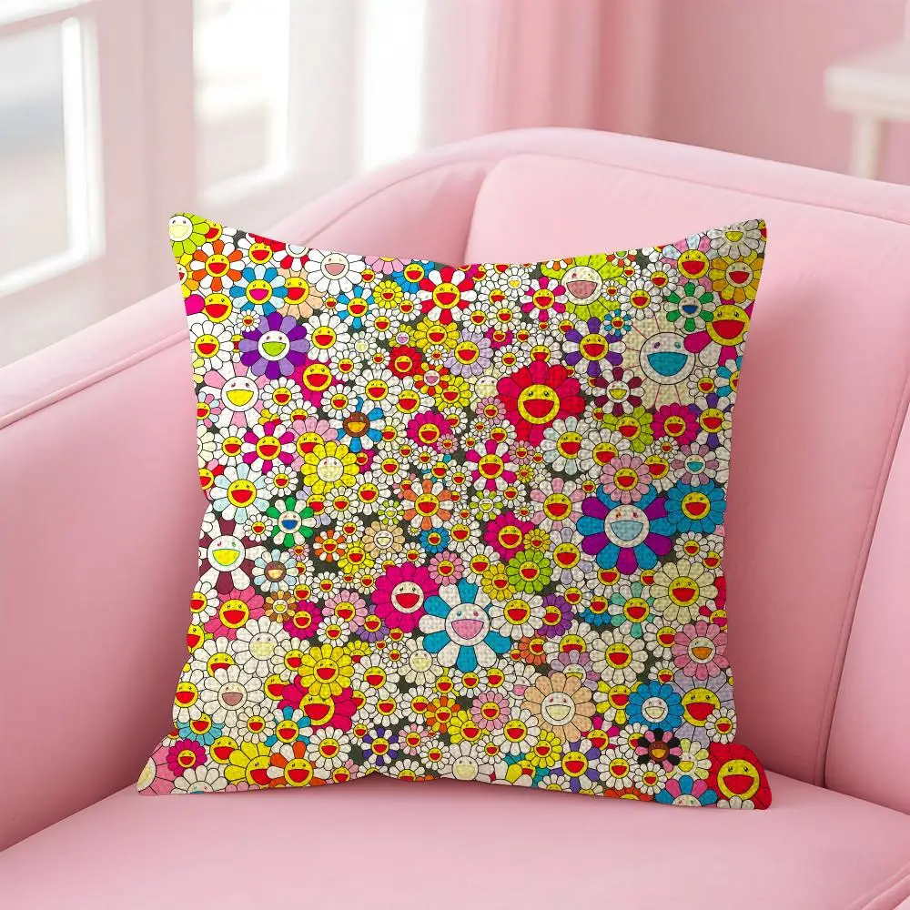 Pop Aesthetics T-Takashi-M-Murakami Cushion Cover Decorative Linen Throw Pillow Case Soft For Bed Sofa Car Home Decor