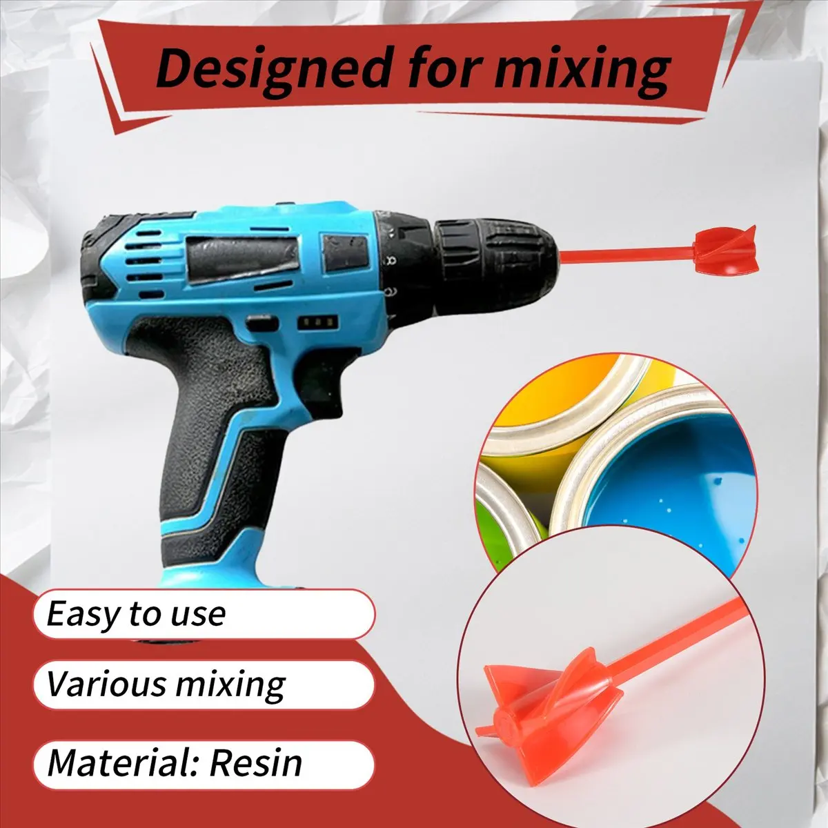 AB09 4Pack Resin Mixer Paddles,Epoxy Mixer Attachment for Drill, Reusable Paint Mixer,for Epoxy Resin,Ceramic Glaze,Silicone