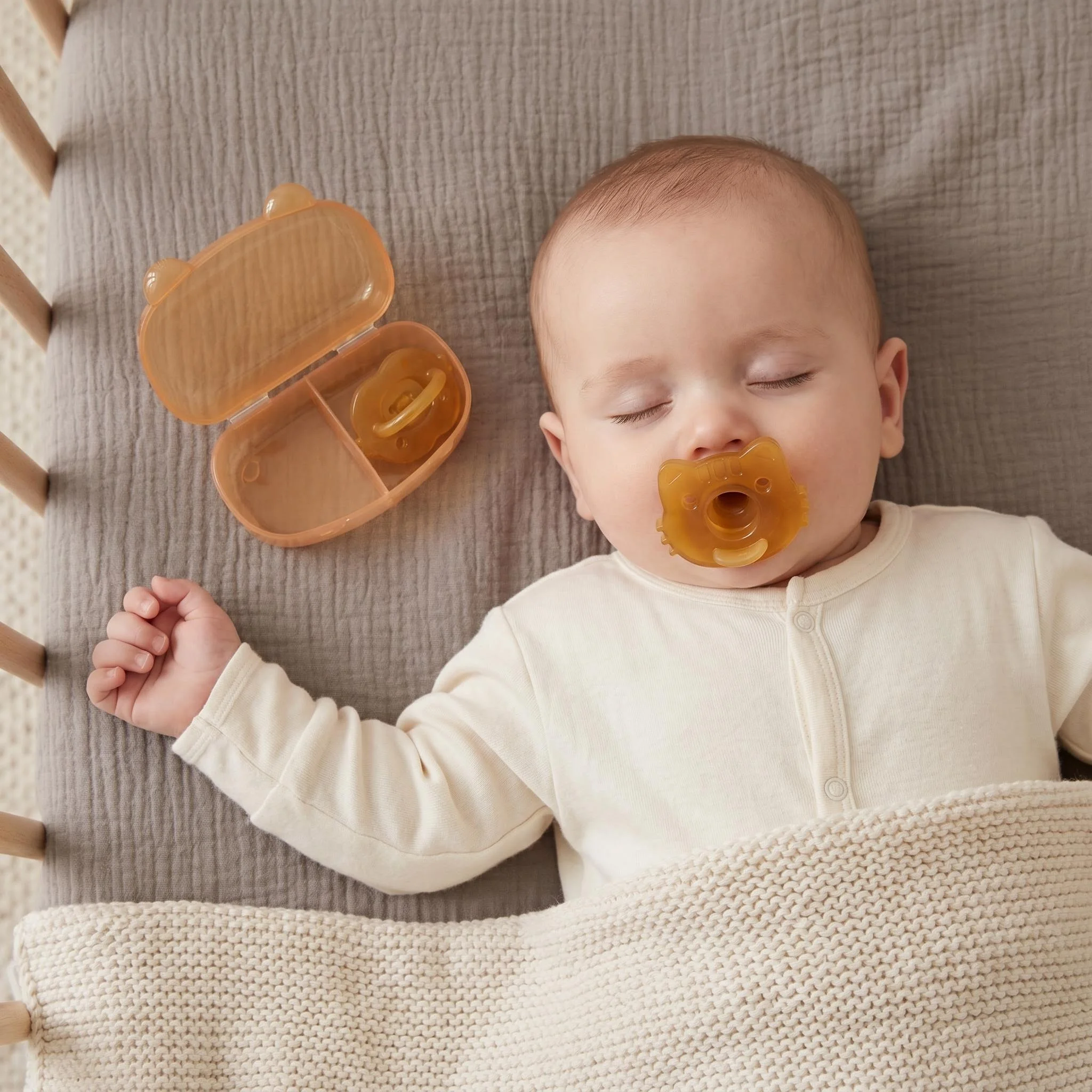 2pcs/Box Soft Silicone Baby Pacifier Set-Day(Round Nipple)&Night(Thumb Nipple) Use,Cute Animal Portable Teething Soother