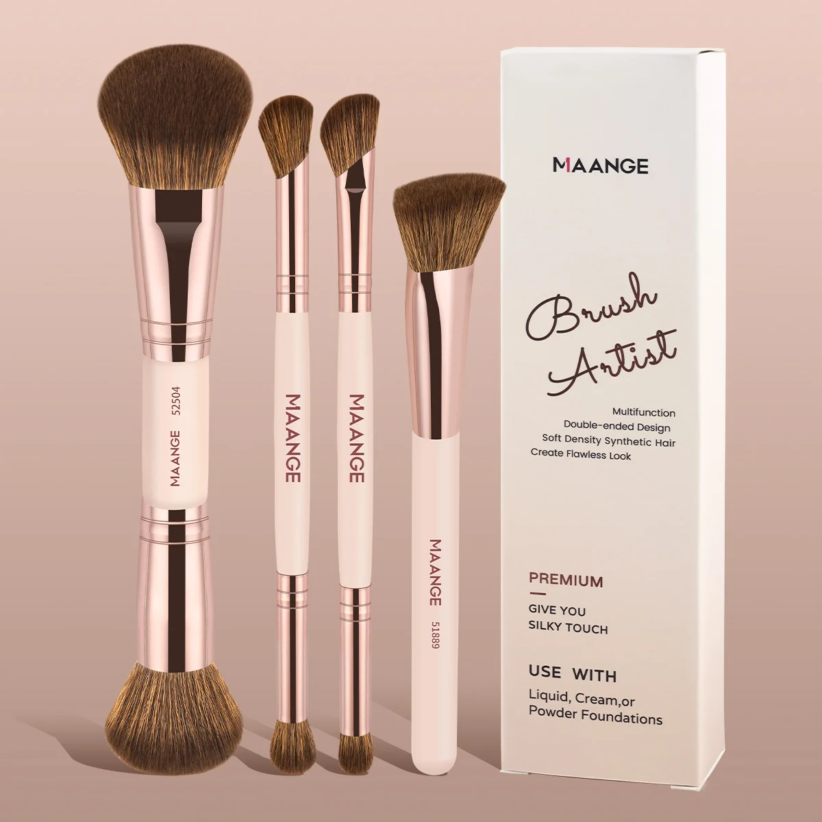 MAANGE 4 szt. Zestaw pędzli do twarzy i oczu, ultra miękkie włosie, pędzle do podkładu, korektora, różu, konturowania i cieni do powiek dla bezwadnego makijażu