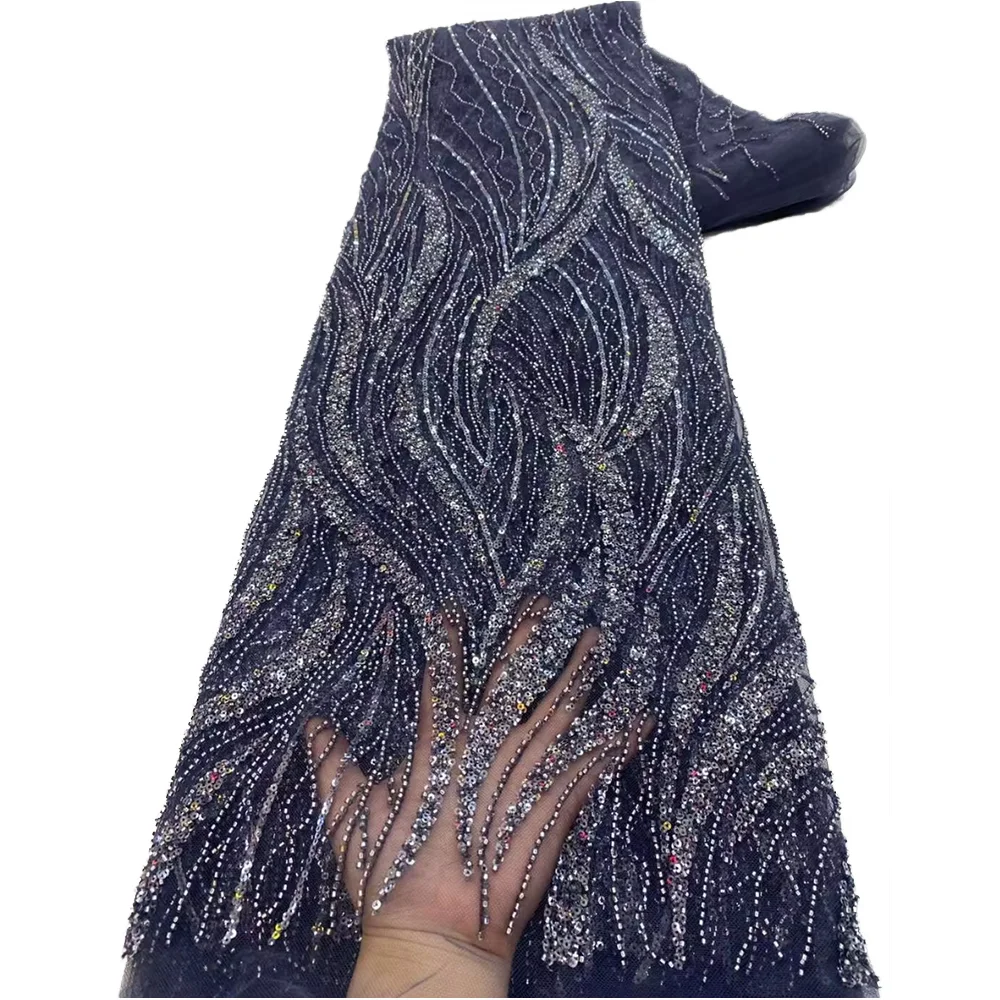 

African Sequined beaded Lace Fabric 2025 high quality French lace fabric Nigerian wedding dress tulle embroidery sewing