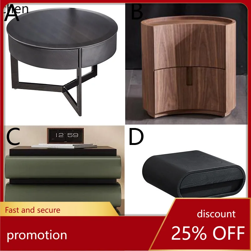 HT Vintage Style Bedroom Nightstand Minimalist Elegant New Crescent Storage Cabinet Simple Storage Cabinet