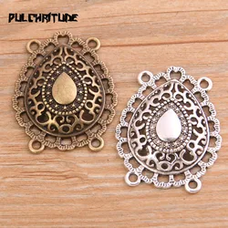 PULCHRITUDE 4pcs 31*39mm Retro Two Color Zinc Alloy Hollow Waterdrop Pendants Connectors Linker For DIY Charm Jewelry Accessorie