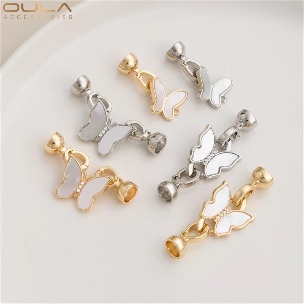 

1pcs 14K Gold-plated Handmade Necklace Accessory with Natural Mother-of-pearl Butterfly Pearl Clasp, Connecting and Ending Clasp