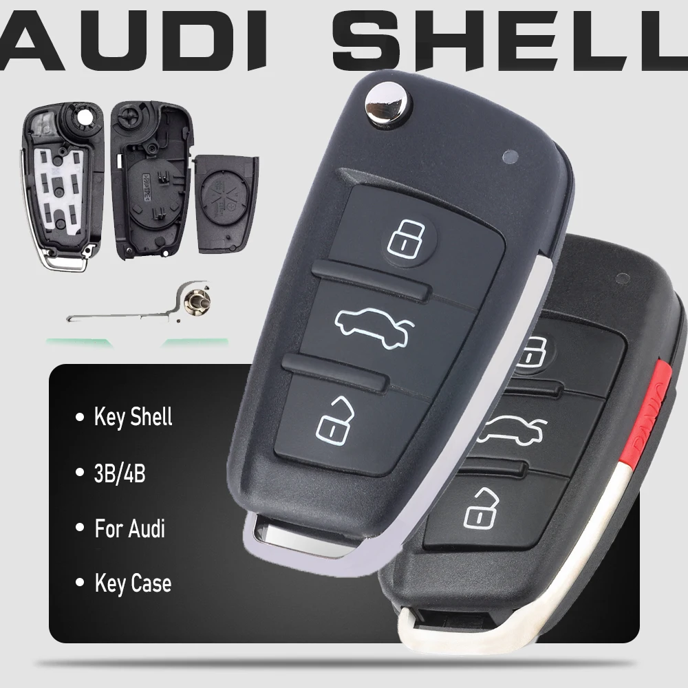 KEYECU para Audi A3 A4 A6 Q5 Q7 Q8 S5 S6 Quattro TT 2006 207 2008 2009 2010 carcasa plegable para llave remota 3B/4B