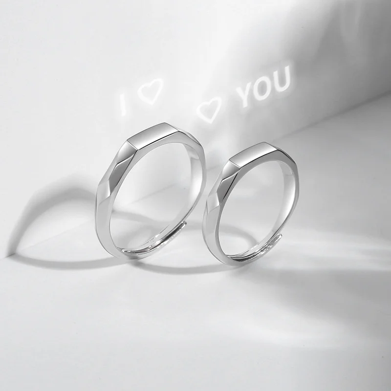 Anillos de plata de ley 925 con reflejo de luz, joyería ajustable para pareja, espectáculo de amor, sombra esculpida, superposición abierta, boda, compromiso, novia