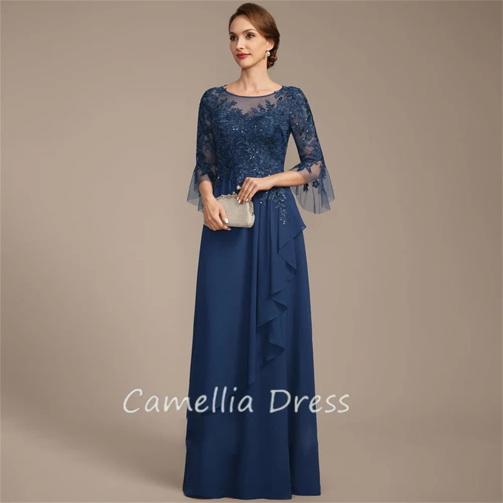 New Scoop Neck Mother Of The Bride Dress A-line Floor-Length Chiffon Lace Formal Dresses Vestidos Mae Da Noiva Casamentos