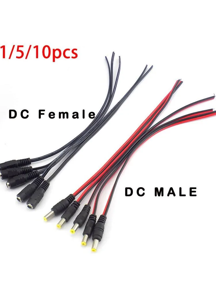 Złącza 12V DC męskie żeńskie gniazdo kable przewód przejściówka zasilacz 26cm 5.5mm x 2.1mm do taśmy LED lekka kamera telewizji przemysłowej — zdjęcie 2