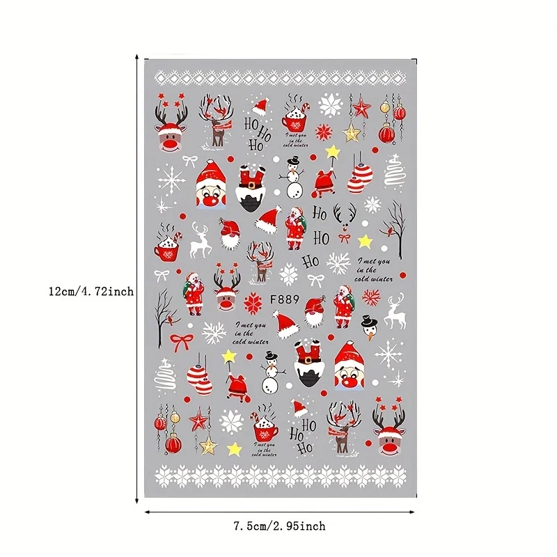 1PCS 3D Santa Claus Cartoon Nail Stickers Christmas Nail Art Supplies Snowman Snowflake Nail Art Decals Nail Parts Xmas  Gift