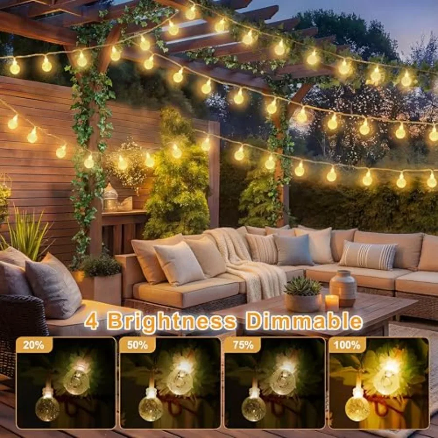 Globe Outdoor String Lights Plug in, Connectable 66Feet 120LED Crystal Ball Light Waterproof Remote, 24 Colors Decorative Light