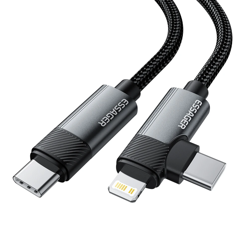 Essager Kabel kątowy 2 w 1 PD 65W 29W Kabel do szybkiego ładowania do iPhone'a 15 14 13 MacBook Lenovo Asus Dell iPad Pro — 2