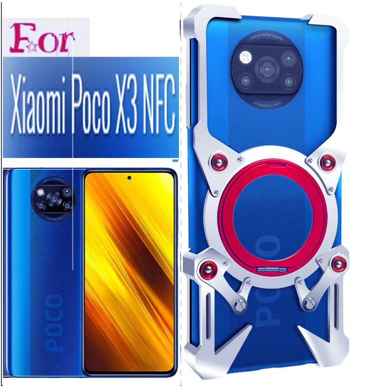 

For Xiaomi POCO X3 NFC Aluminum Frameless Protective Rugged Cove Rotating Bracket Shell Rimless Shockproof Metal Bumper Case