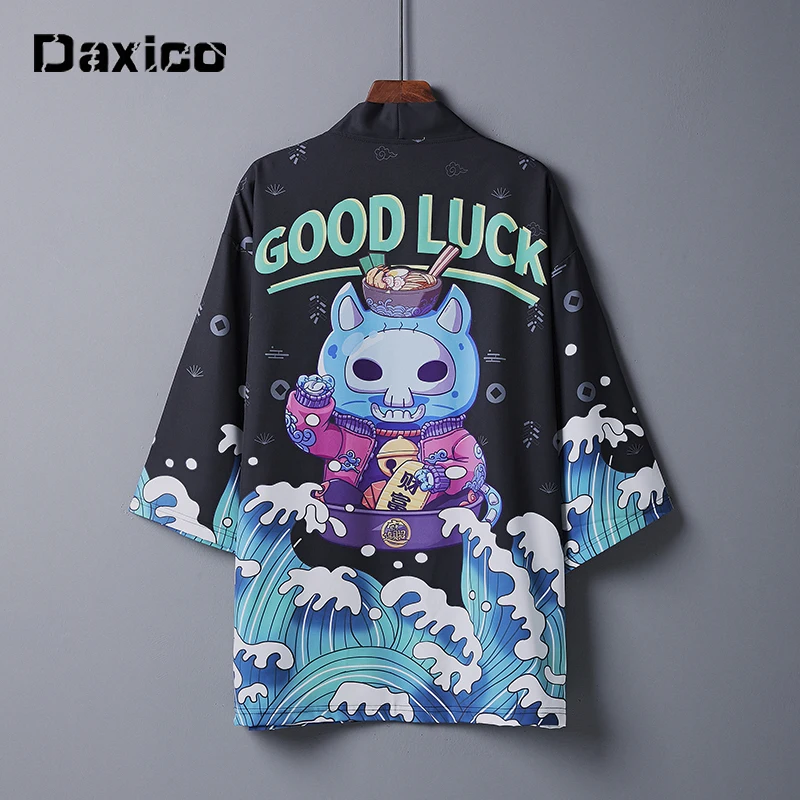 Kimono Women Japanese Yukata Female Women Asian Clothes Cardigan Shirt Traditional Wave Print Kimono Haori Summer Element  Coat