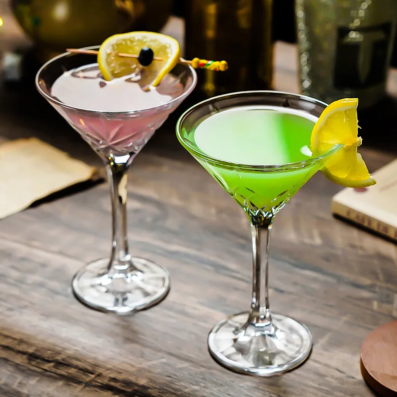 Elegant Crystal Engraved Wide Mouth Champagne Cocktail Glass Triangular Stemware